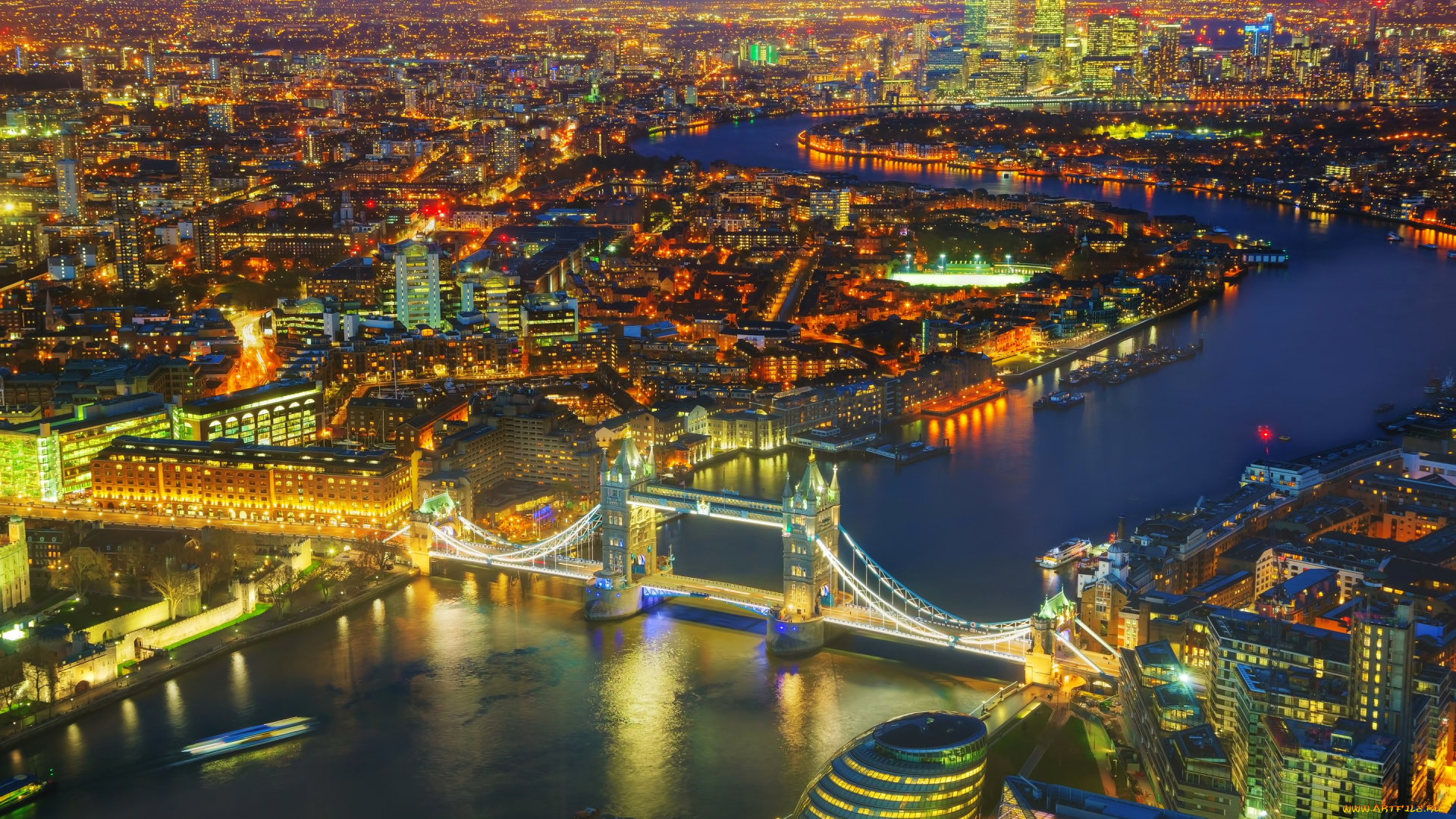 города, лондон, , великобритания, мост, темза, река, лондон, огни, ночь, панорама, tower, bridge
