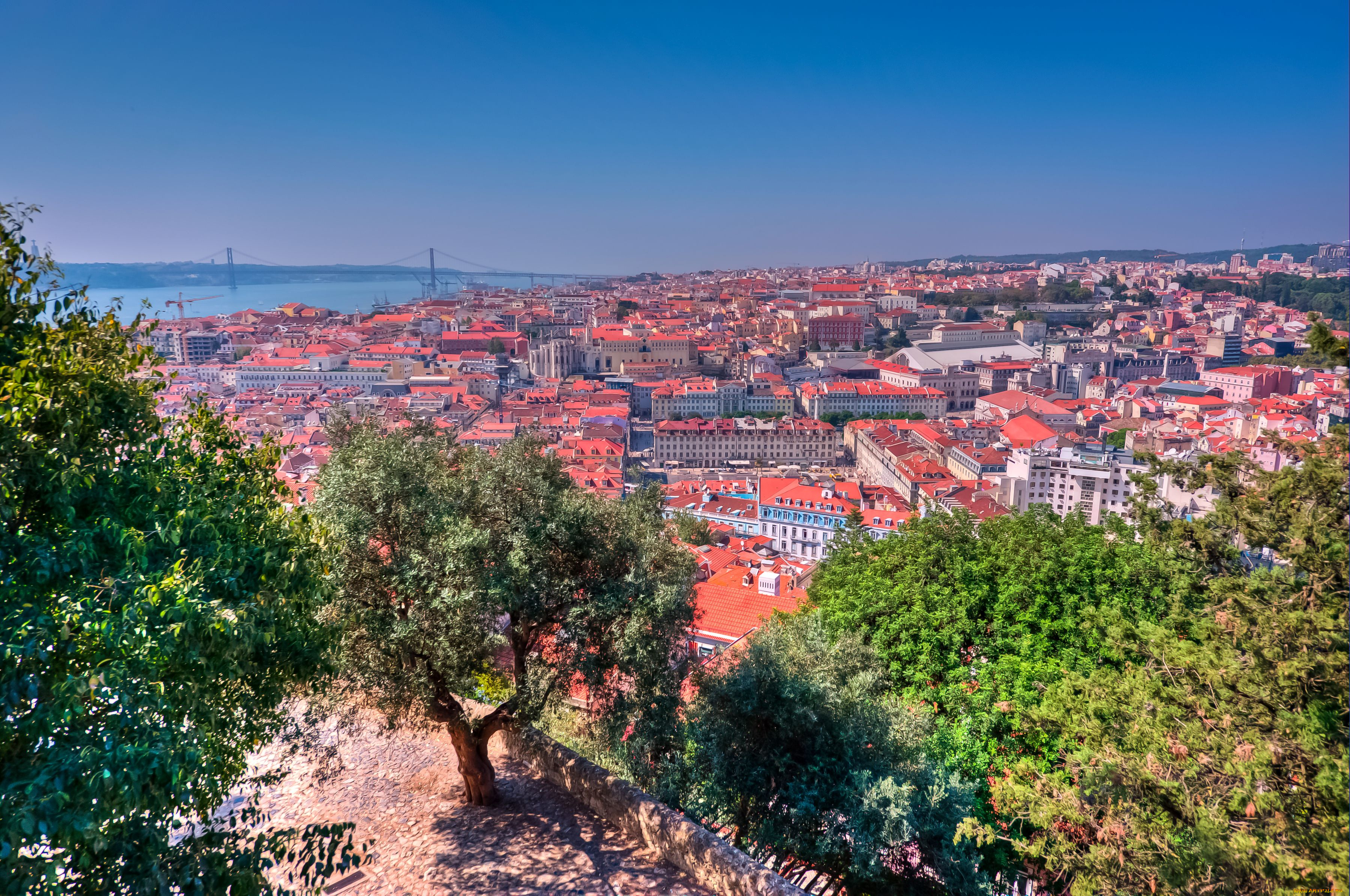 города, лиссабон, португалия, панорама, крыши