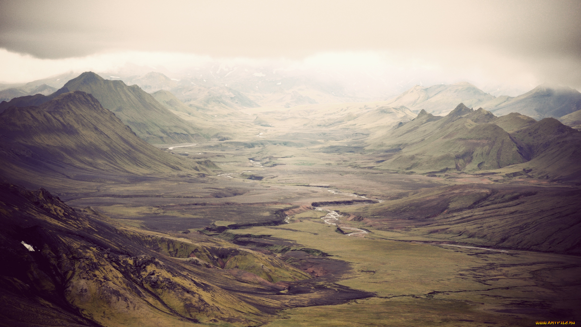 природа, горы, исландия, зеленые, склоны, долина, ayline, olukman, photography