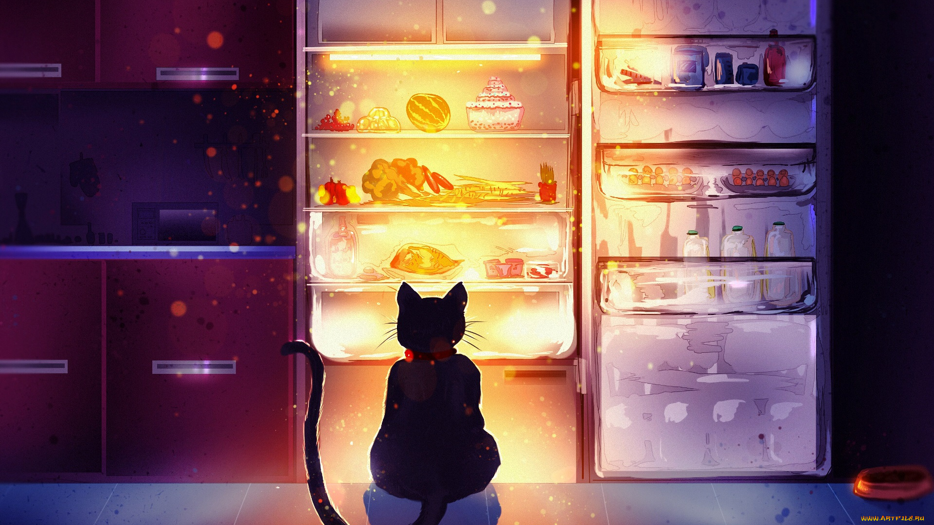 рисованное, животные, , коты, холодильник, кот