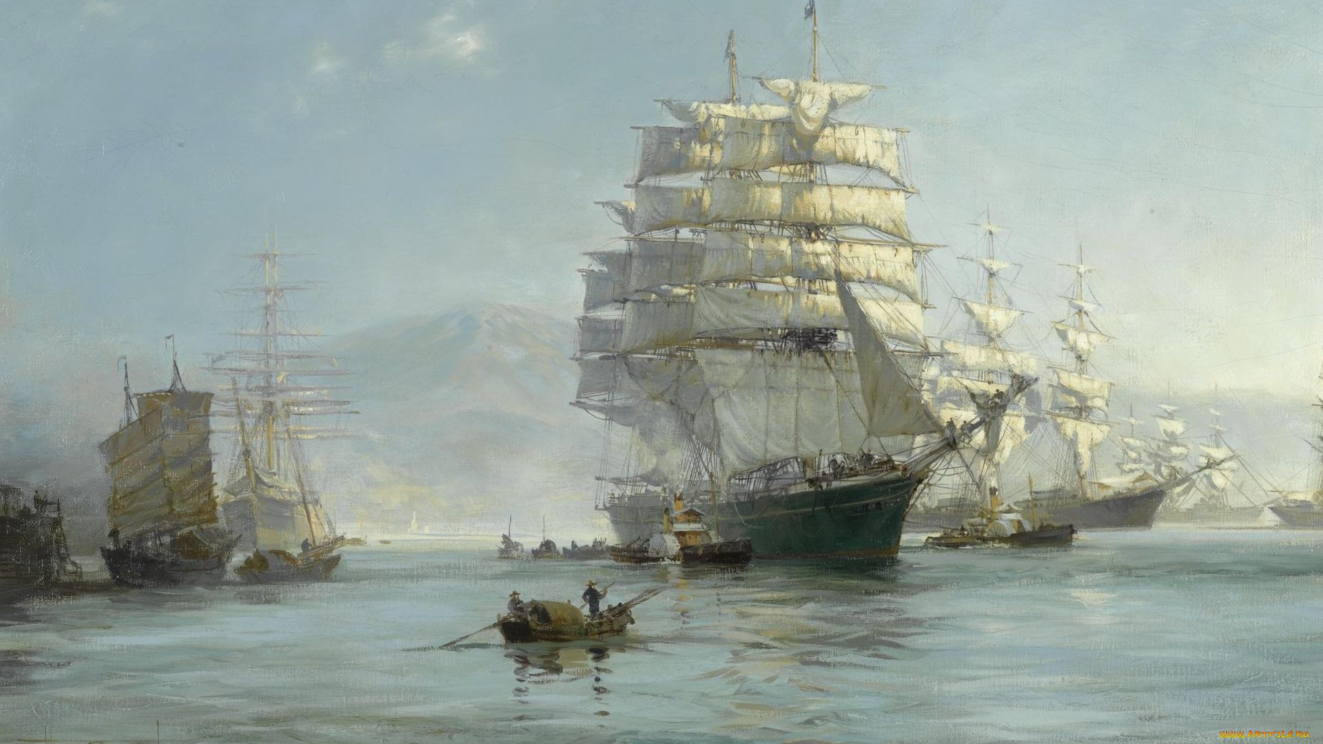 montague, dawson, рисованные, парусники, лодка, море
