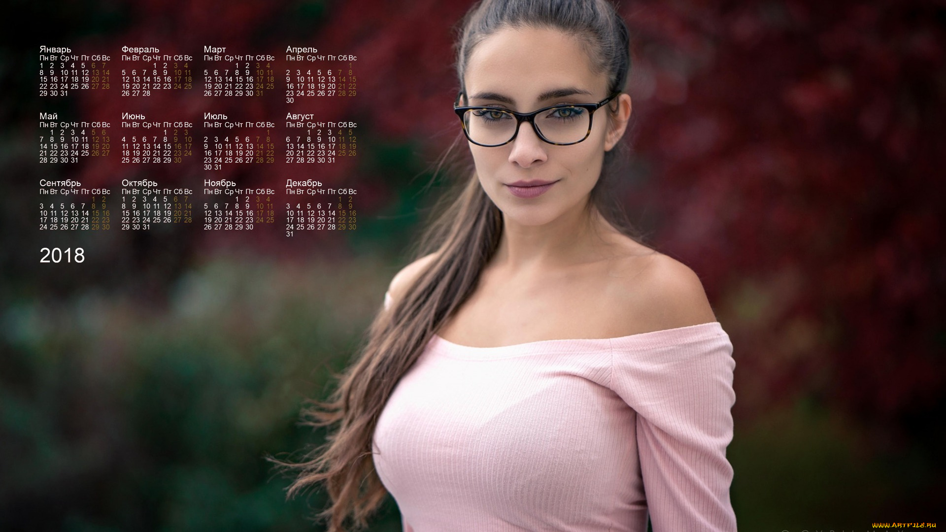 календари, девушки, 2018, взгляд, очки