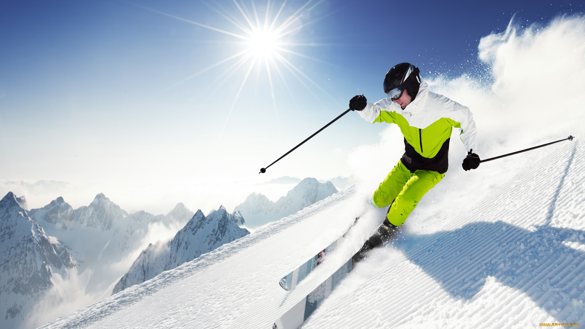 спорт, лыжный, спорт, небо, вершина, снег, лыжи, спуск, экстрим, горы, слалом, лыжник