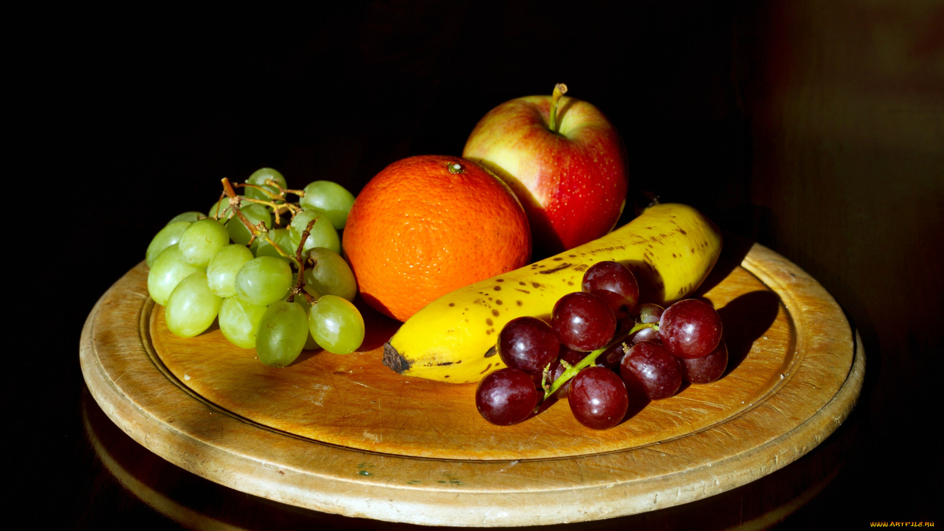 еда, фрукты, , ягоды, виноград, банан, апельсин, яблоко