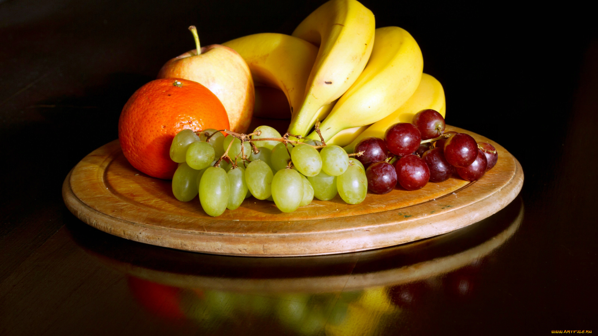 еда, фрукты, , ягоды, виноград, бананы, апельсин, яблоко