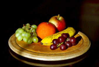 обоя еда, фрукты,  ягоды, виноград, банан, апельсин, яблоко