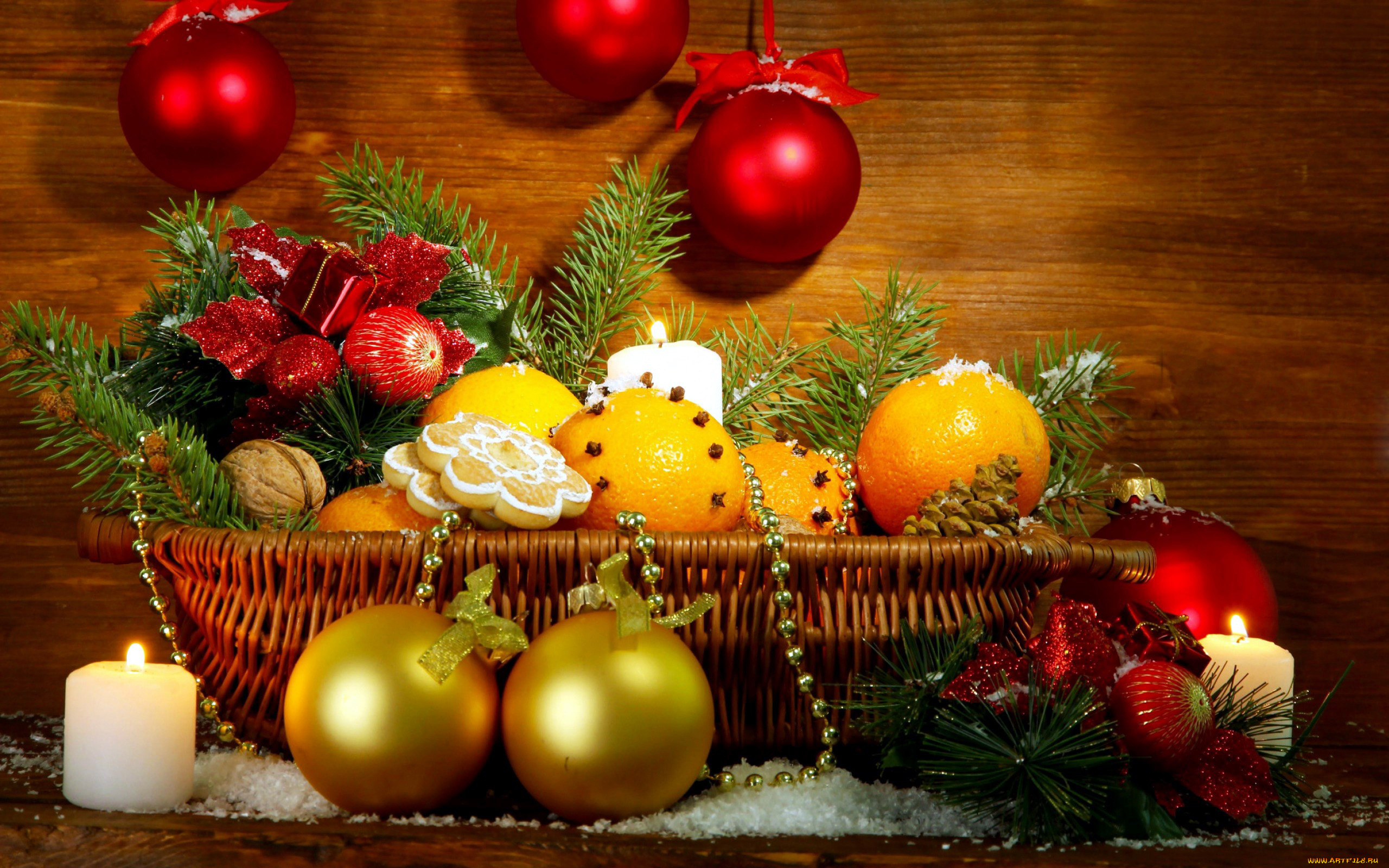 праздничные, -, разное, , новый, год, бусы, мандарины, шарики, свечи, корзинка
