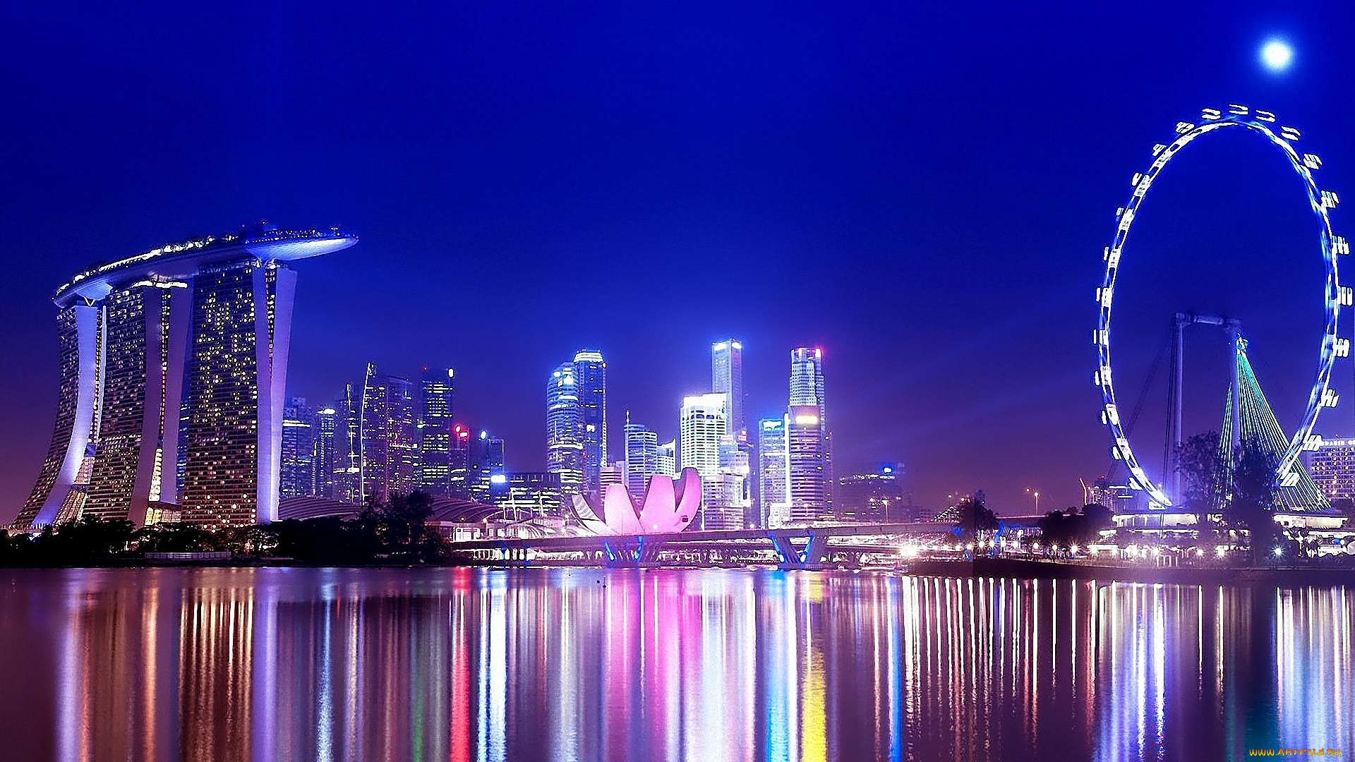 города, сингапур, ночного, иллюминация