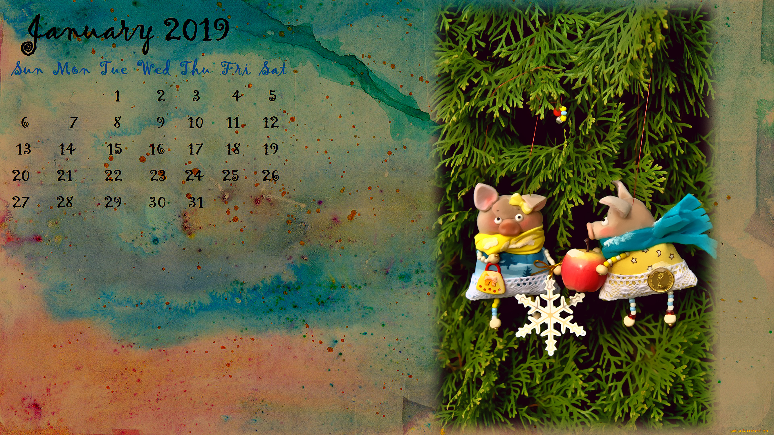 календари, праздники, , салюты, яблоко, поросенок, елка, свинья, снежинка