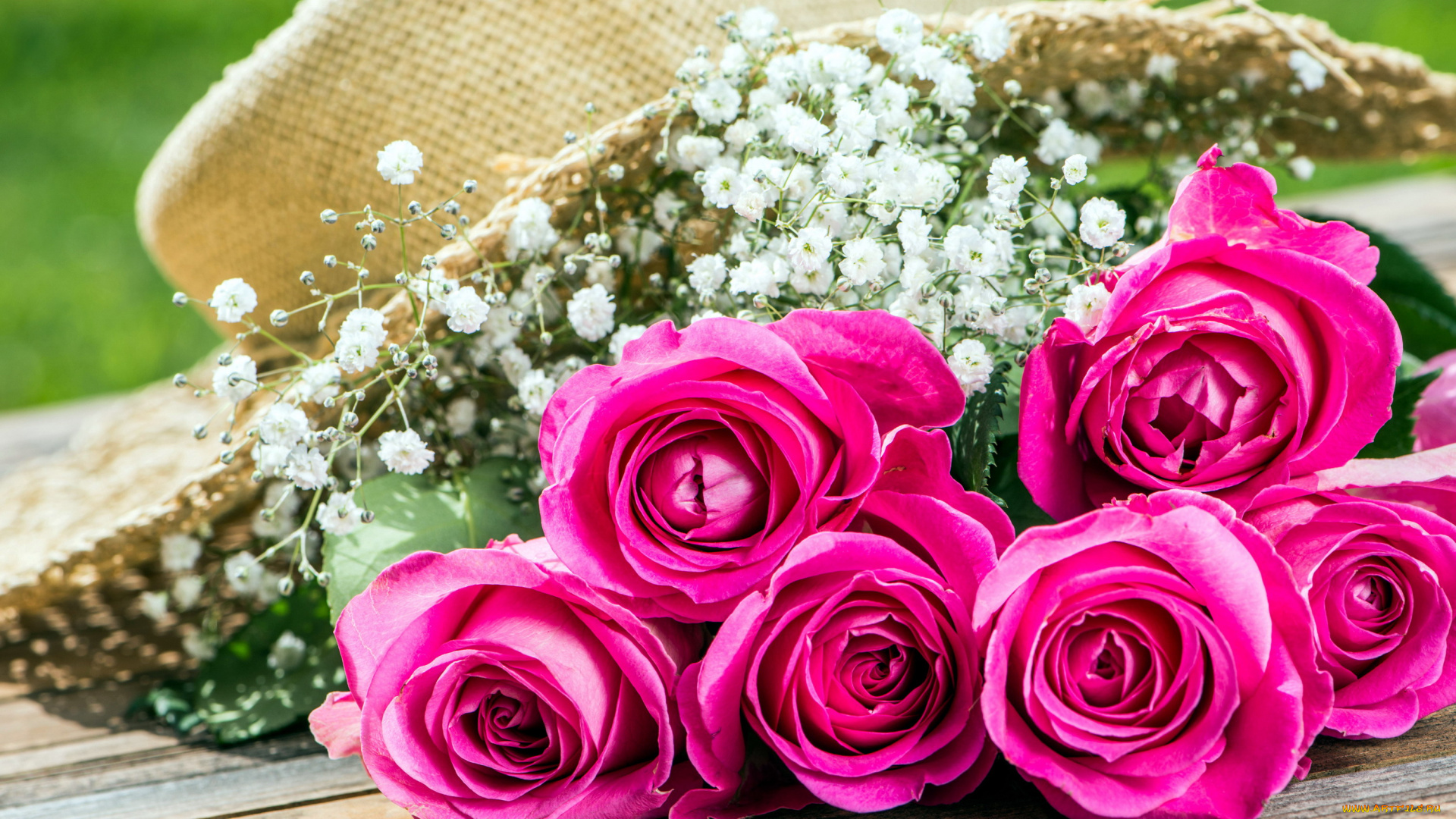 цветы, розы, шляпа, розовый