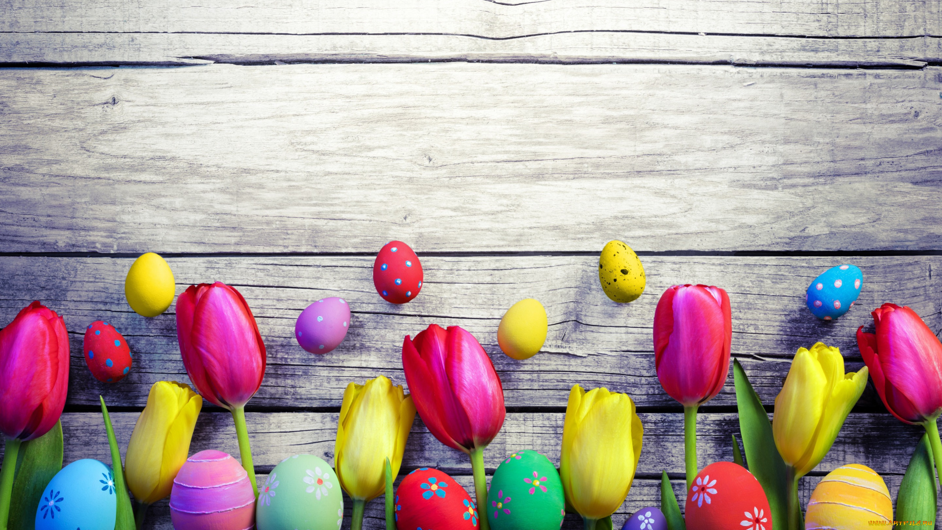 праздничные, пасха, весна, decoration, colorful, wood, easter, тюльпаны, tulips, spring, яйца, крашеные, eggs, flowers, happy, цветы