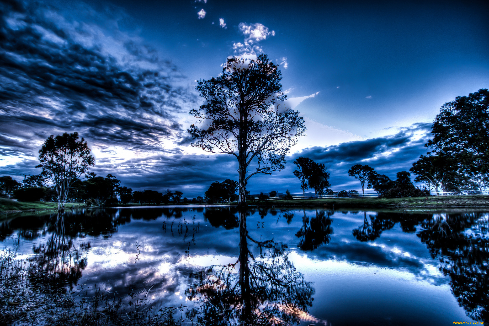 природа, реки, озера, австралия, вода, вечер, деревья, отражение