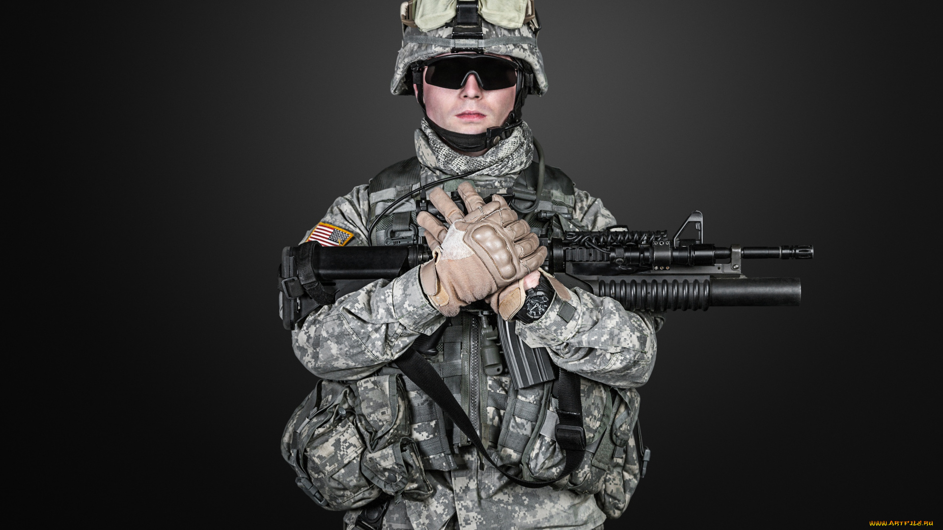 оружие, армия, спецназ, шлем, перчатки, камуфляж, очки, солдат, автомат
