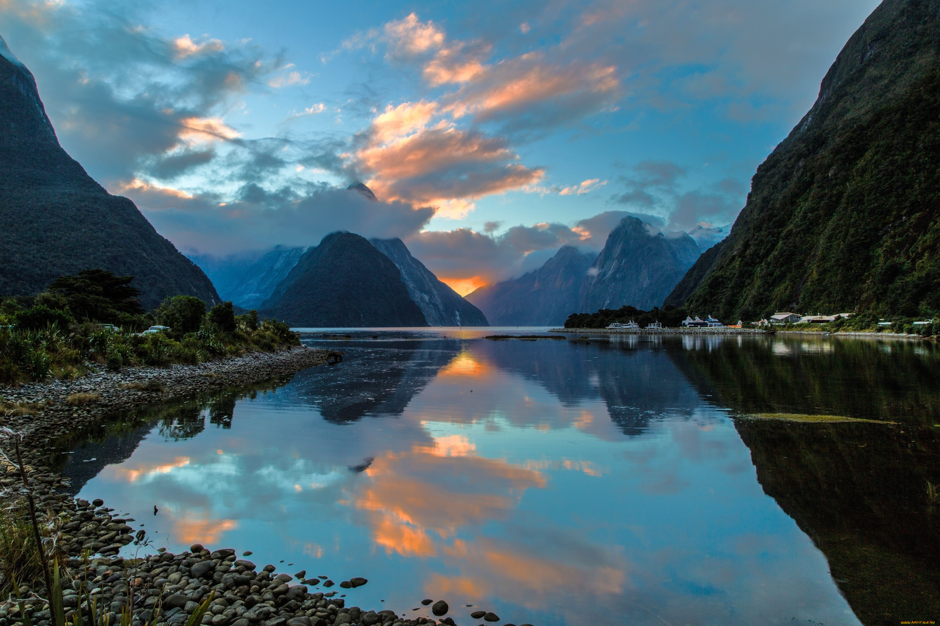природа, реки, озера, живописный, водный, пейзаж, в, норвежском, фьорде