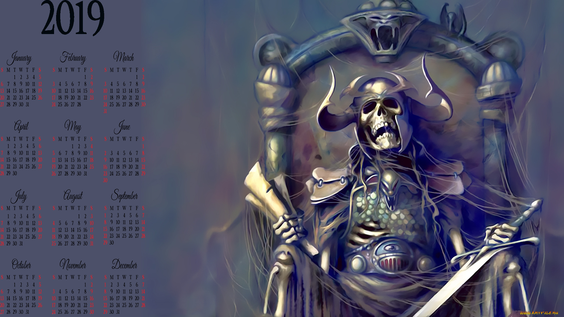 календари, фэнтези, трон, оружие, шлем, скелет