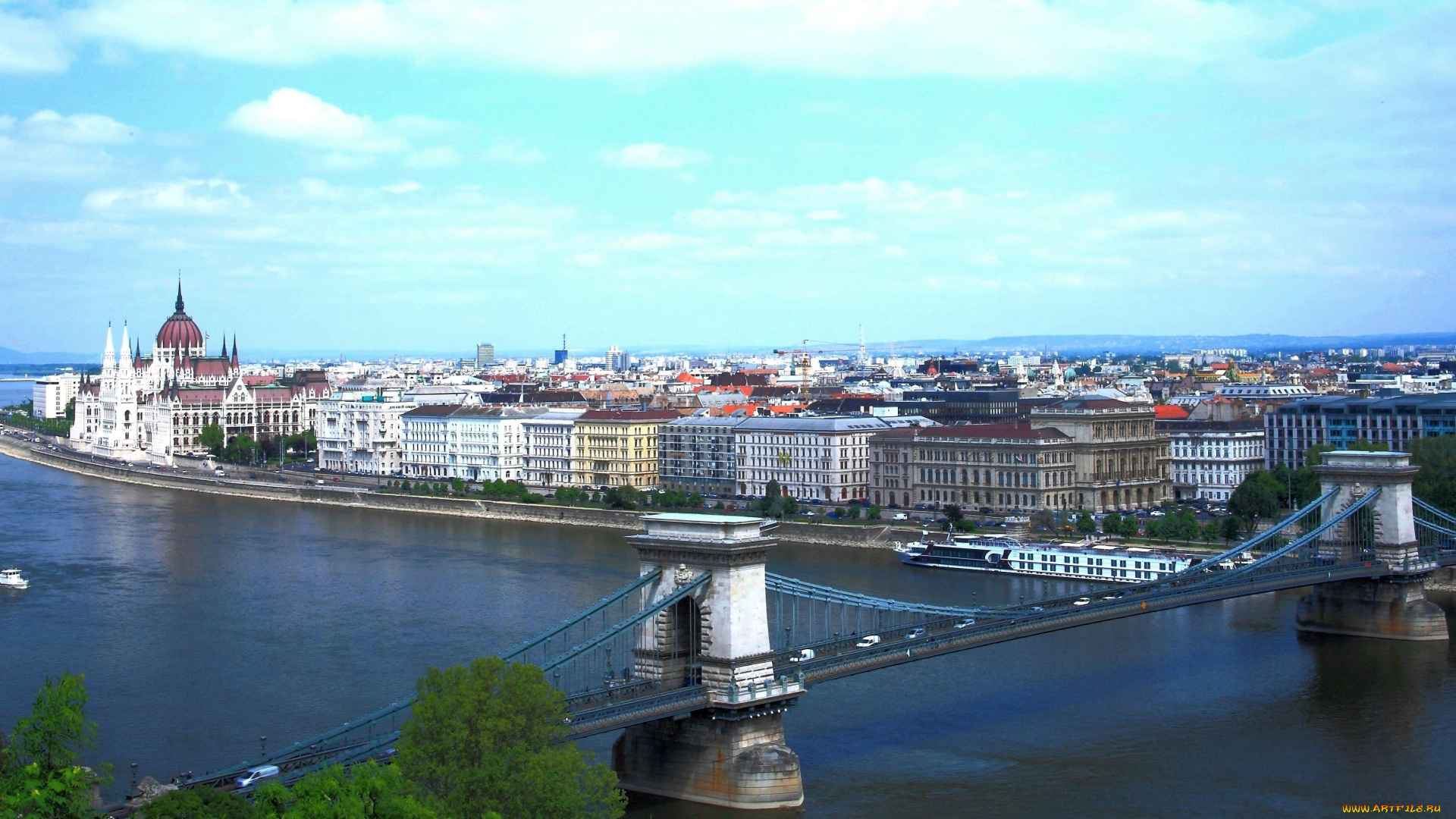 будапешт, города, венгрия, река, мост, здания, пейзаж