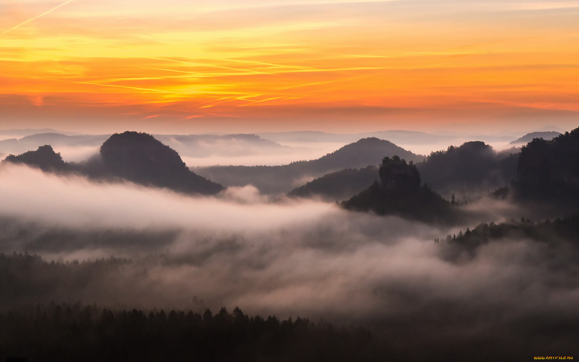 природа, горы, туман, утро