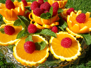 Картинка еда фрукты +ягоды малина апельсин