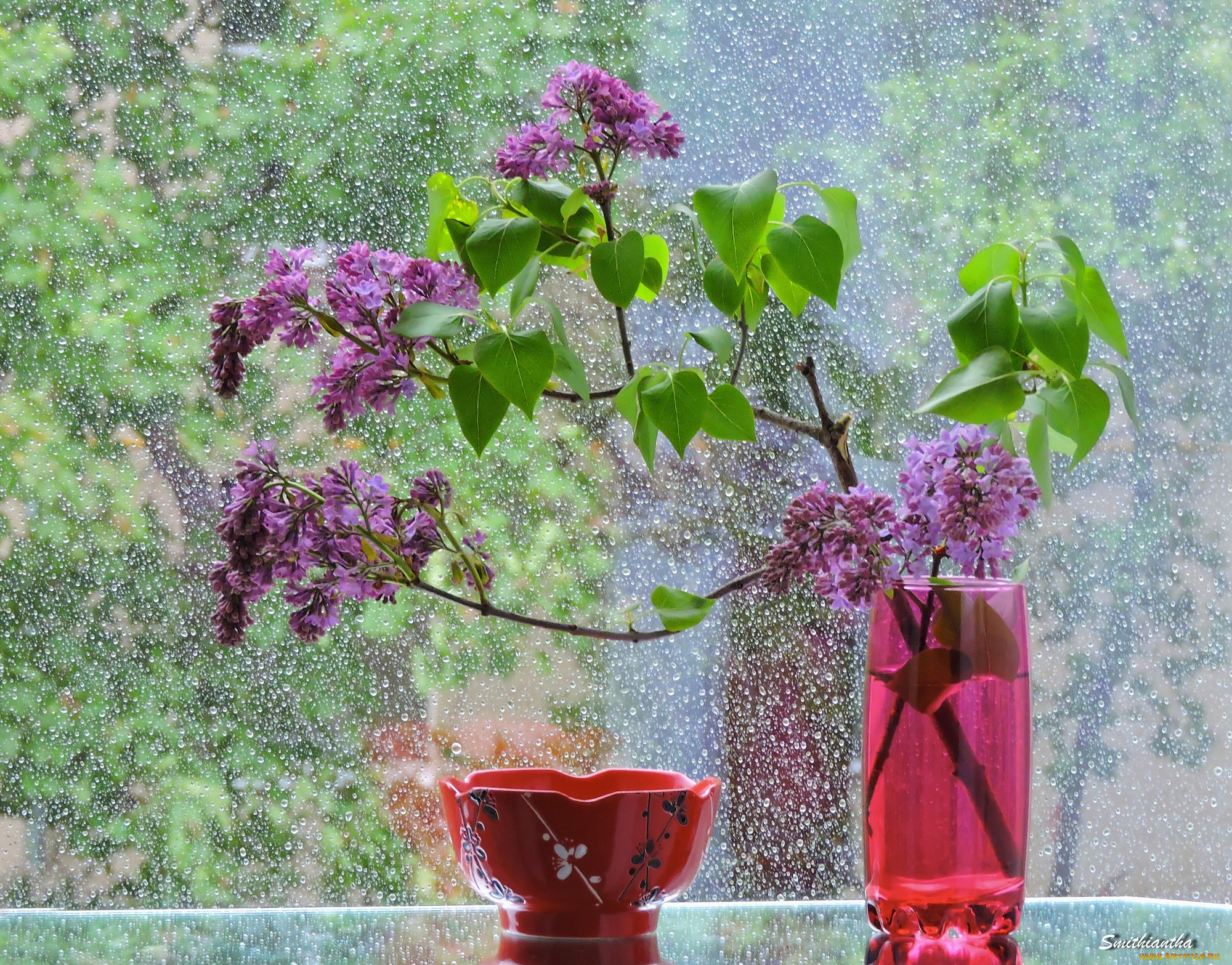 цветы, сирень, натюрморт, фото, настроение, окно, дождь