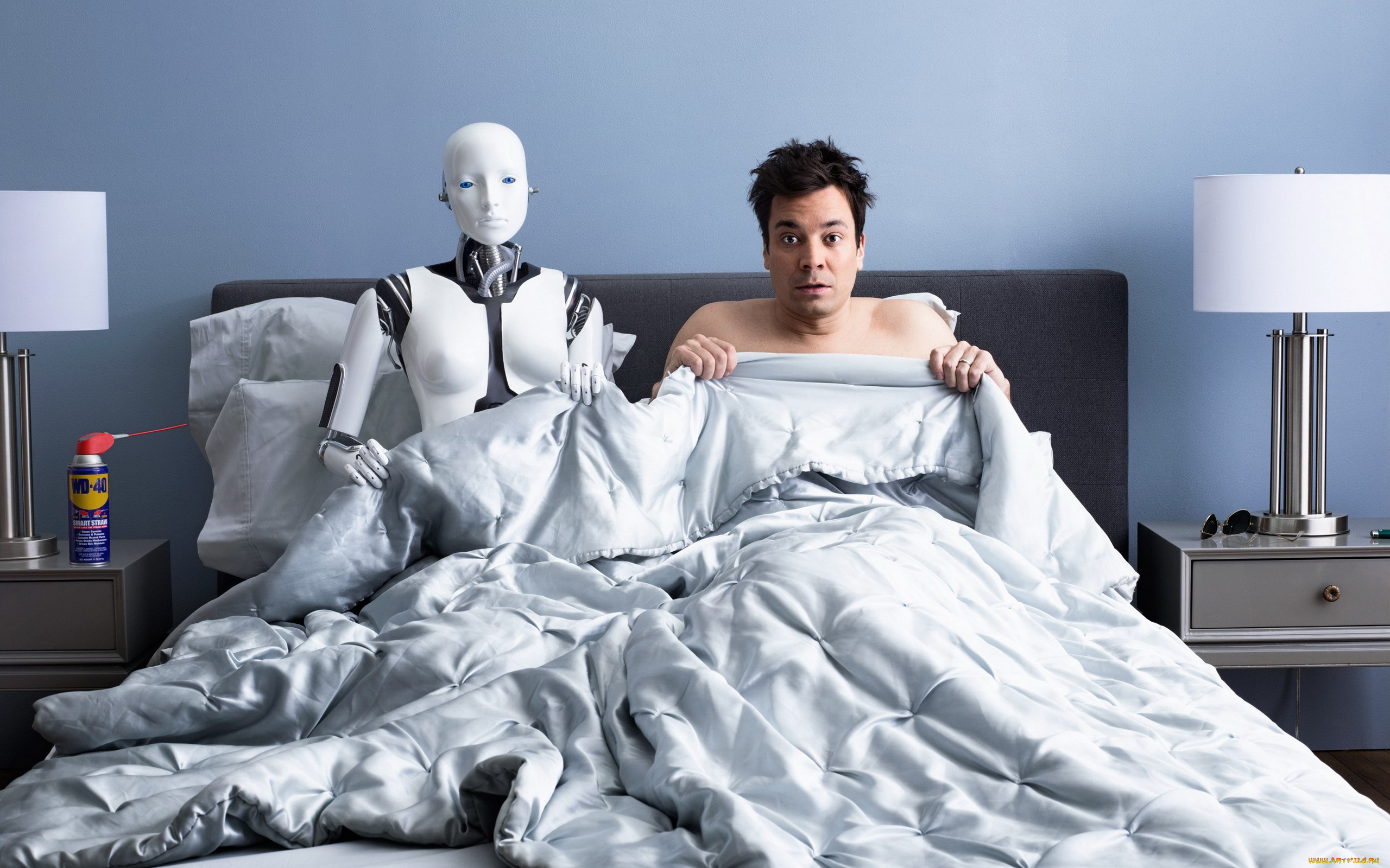 юмор, и, приколы, кровать, андроид, робот, мужчина