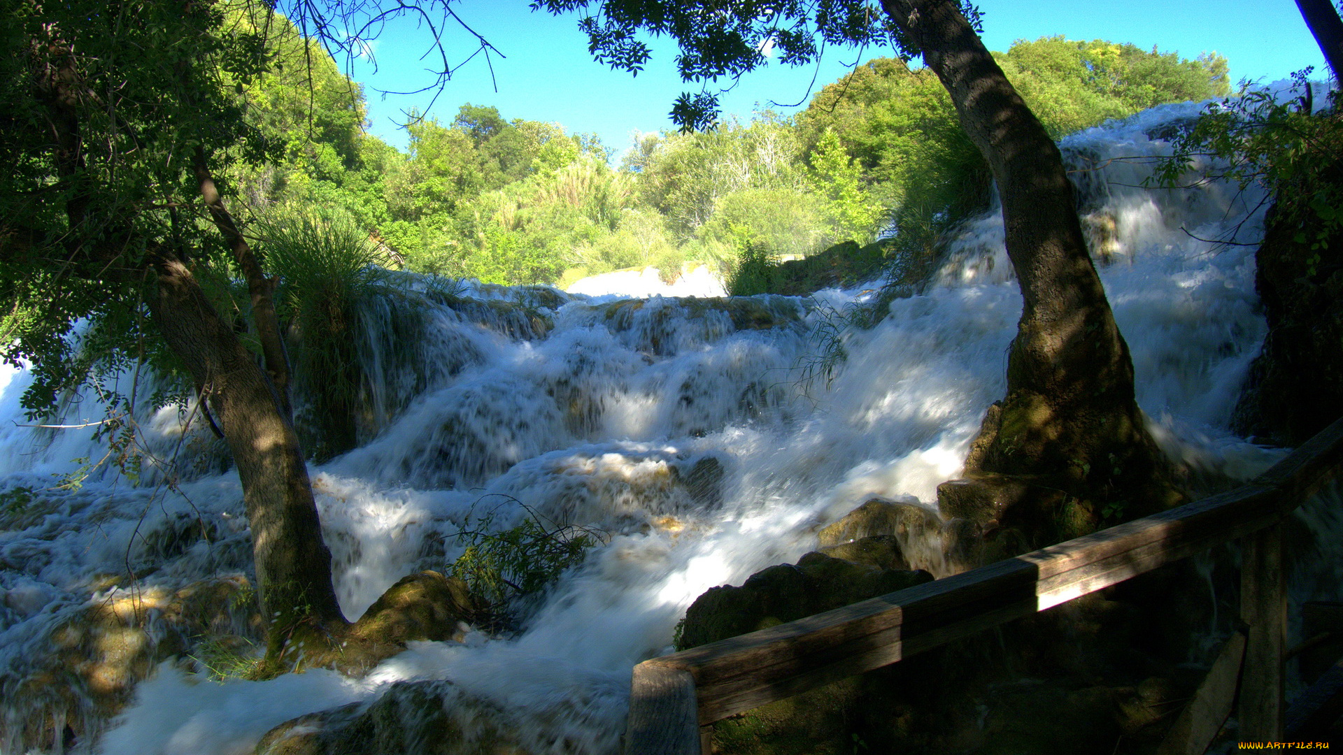 krka, waterfalls, хорватия, природа, водопады, деревья, водопад