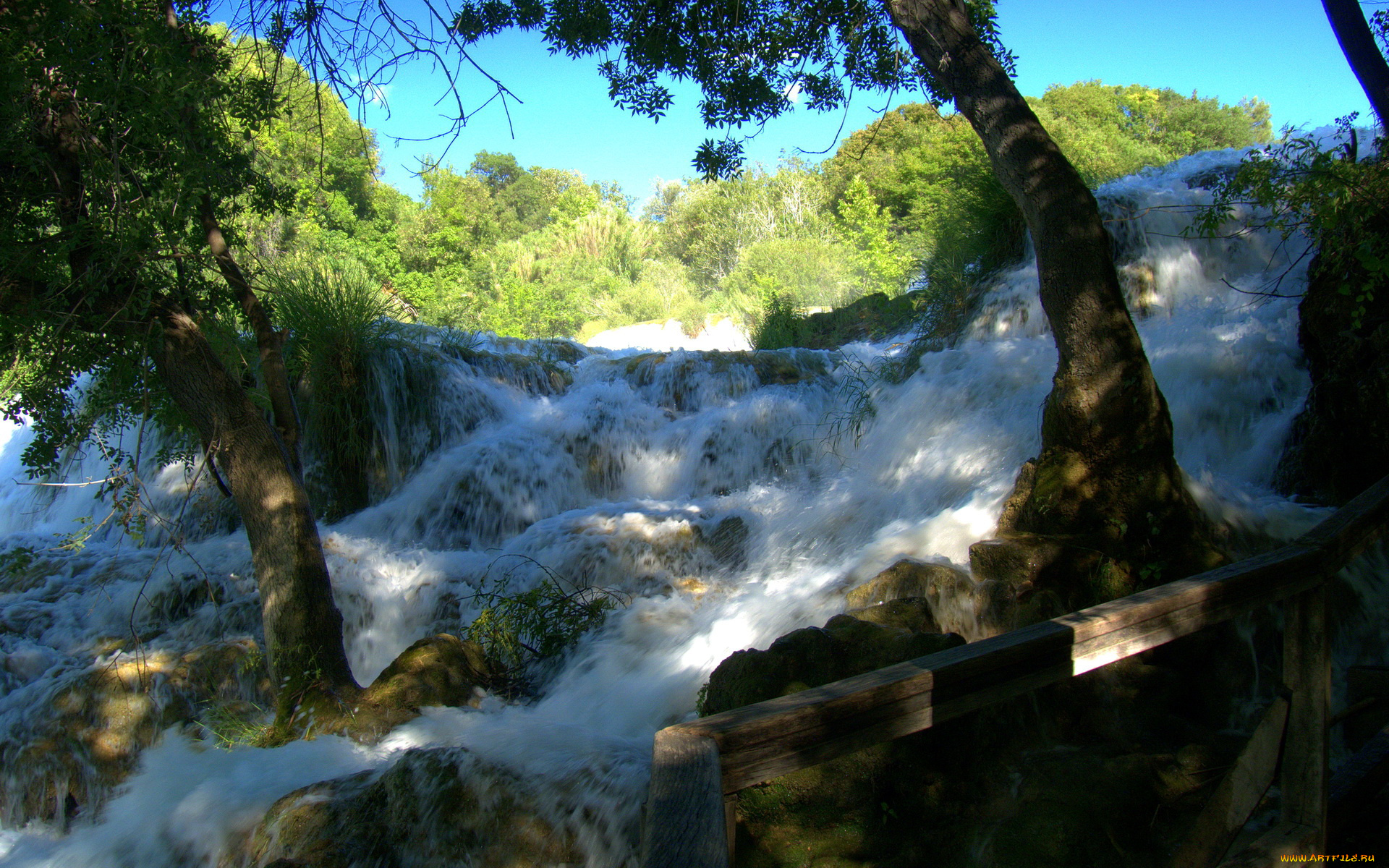 krka, waterfalls, хорватия, природа, водопады, деревья, водопад