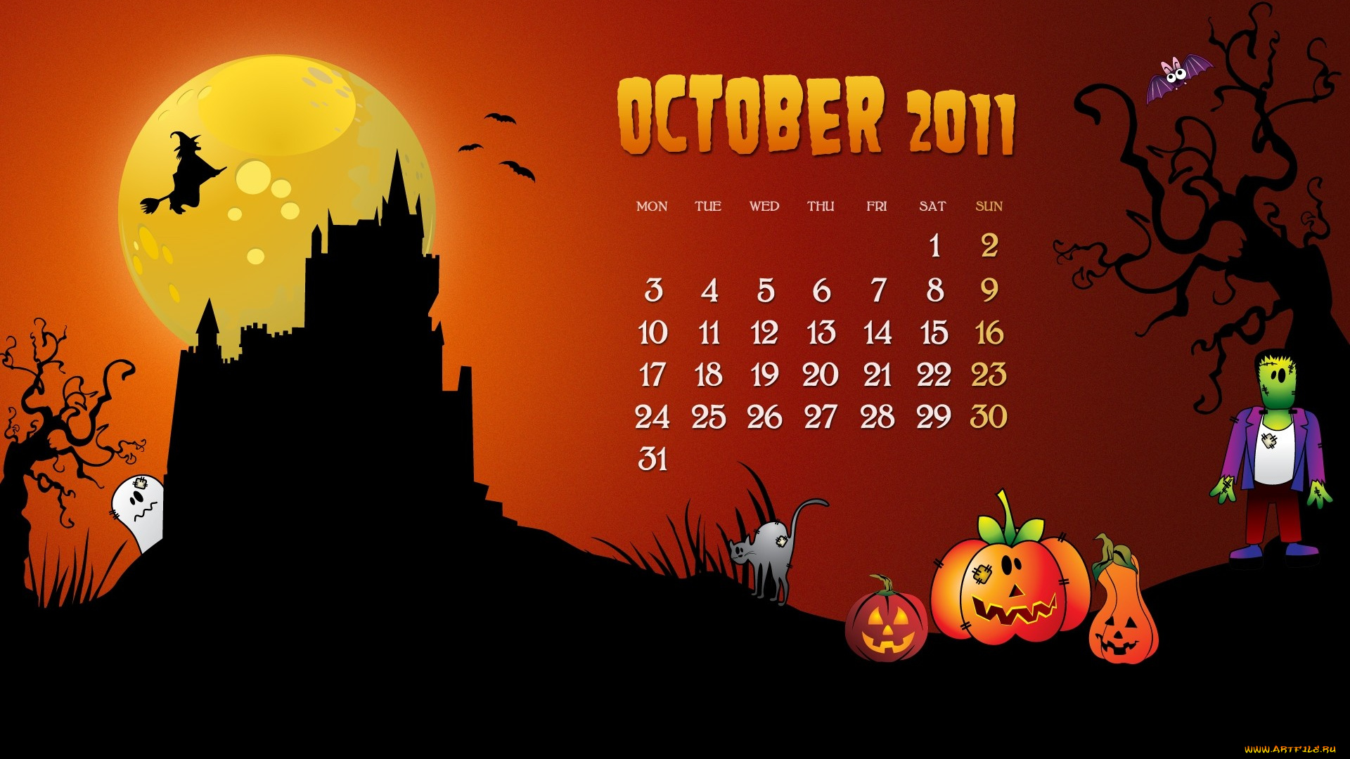 календари, праздники, салюты, ведьма, замок, зомби, хеллоуин, тыква