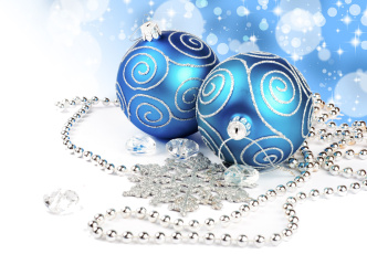 Картинка праздничные шарики бусы снежинка стразы украшения синий белый