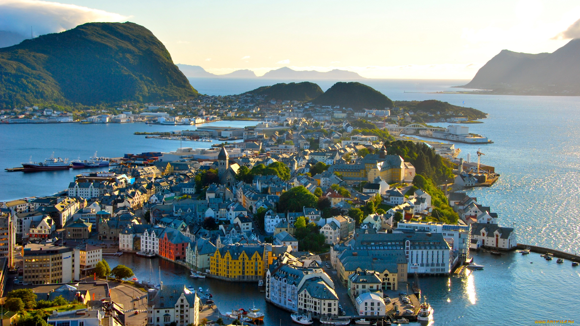 норвегия, олесунн, города, панорамы, дома, море, панорама