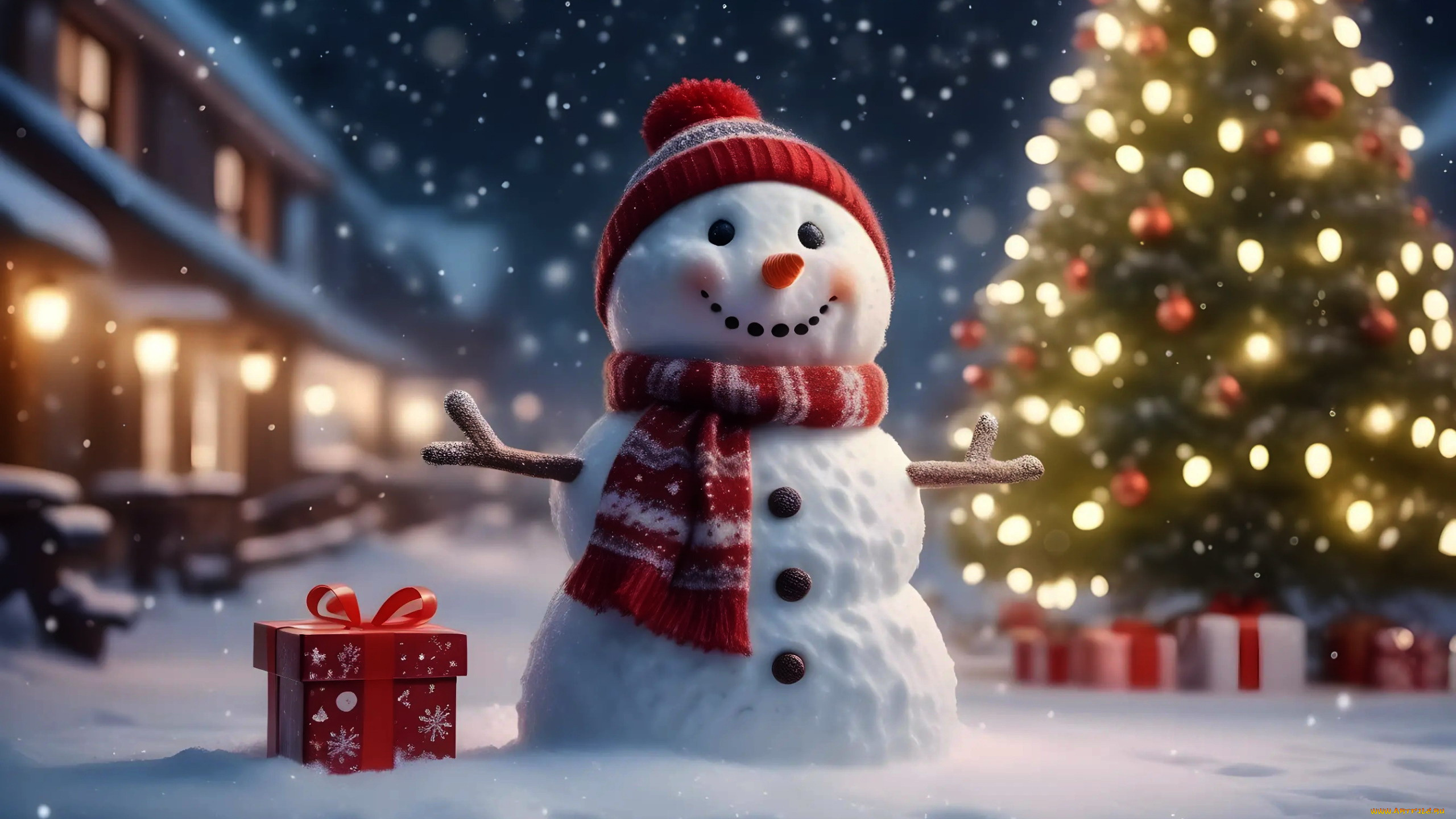 праздничные, снеговики, елка, снеговик, подарок