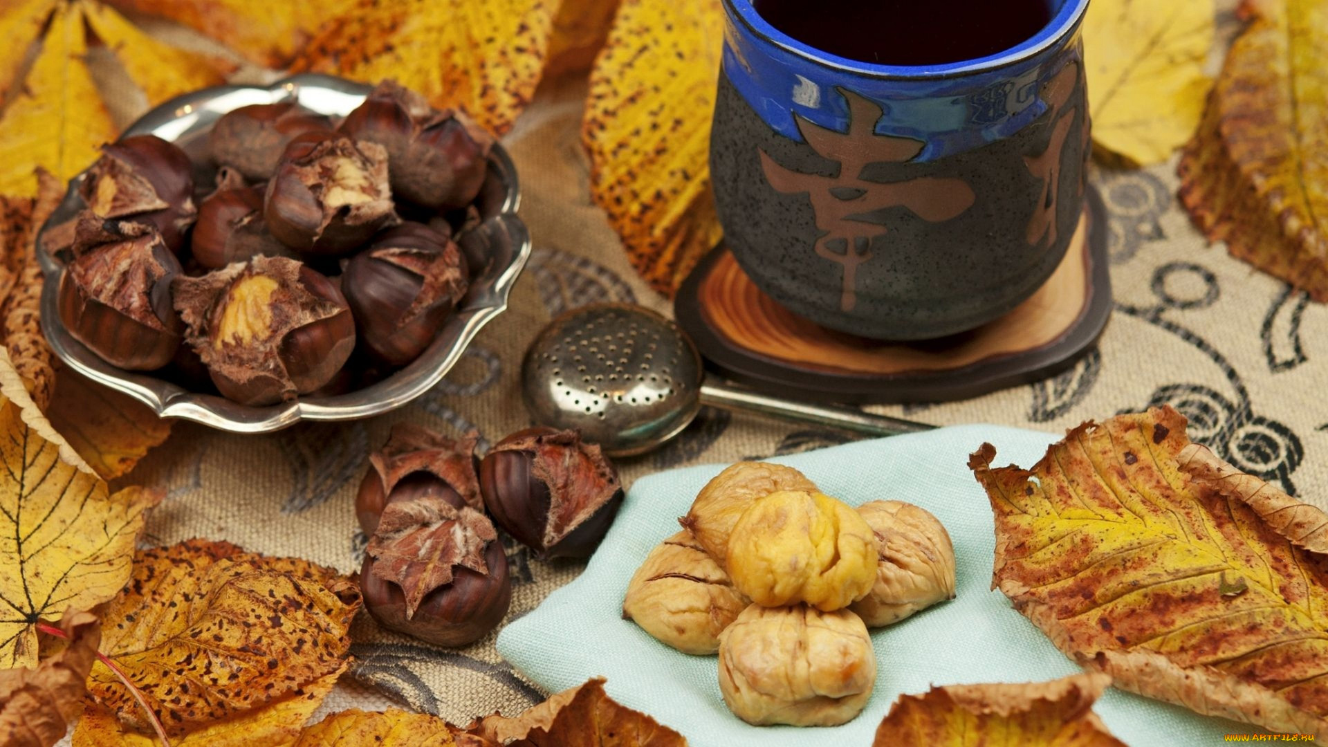 еда, орехи, , каштаны, , какао-бобы, каштаны, осень, листья