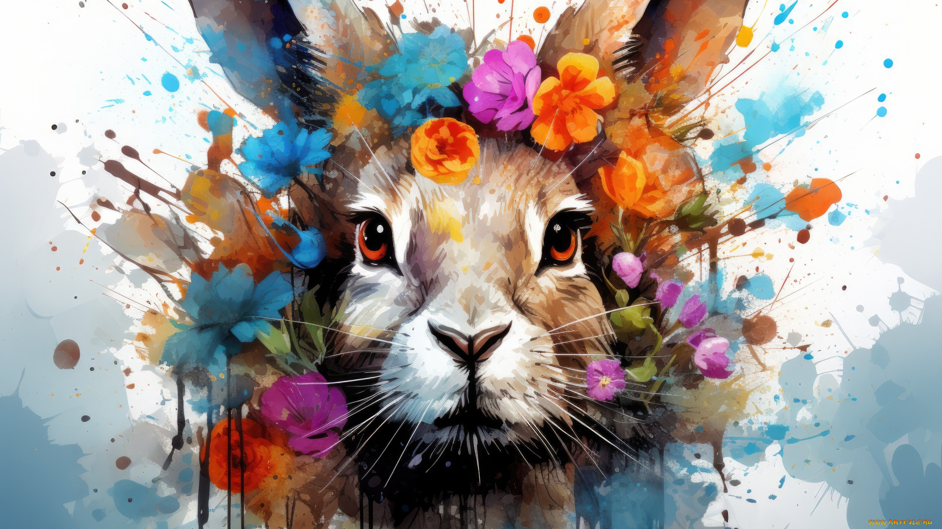 рисованное, животные, кролик, рисунок, арт