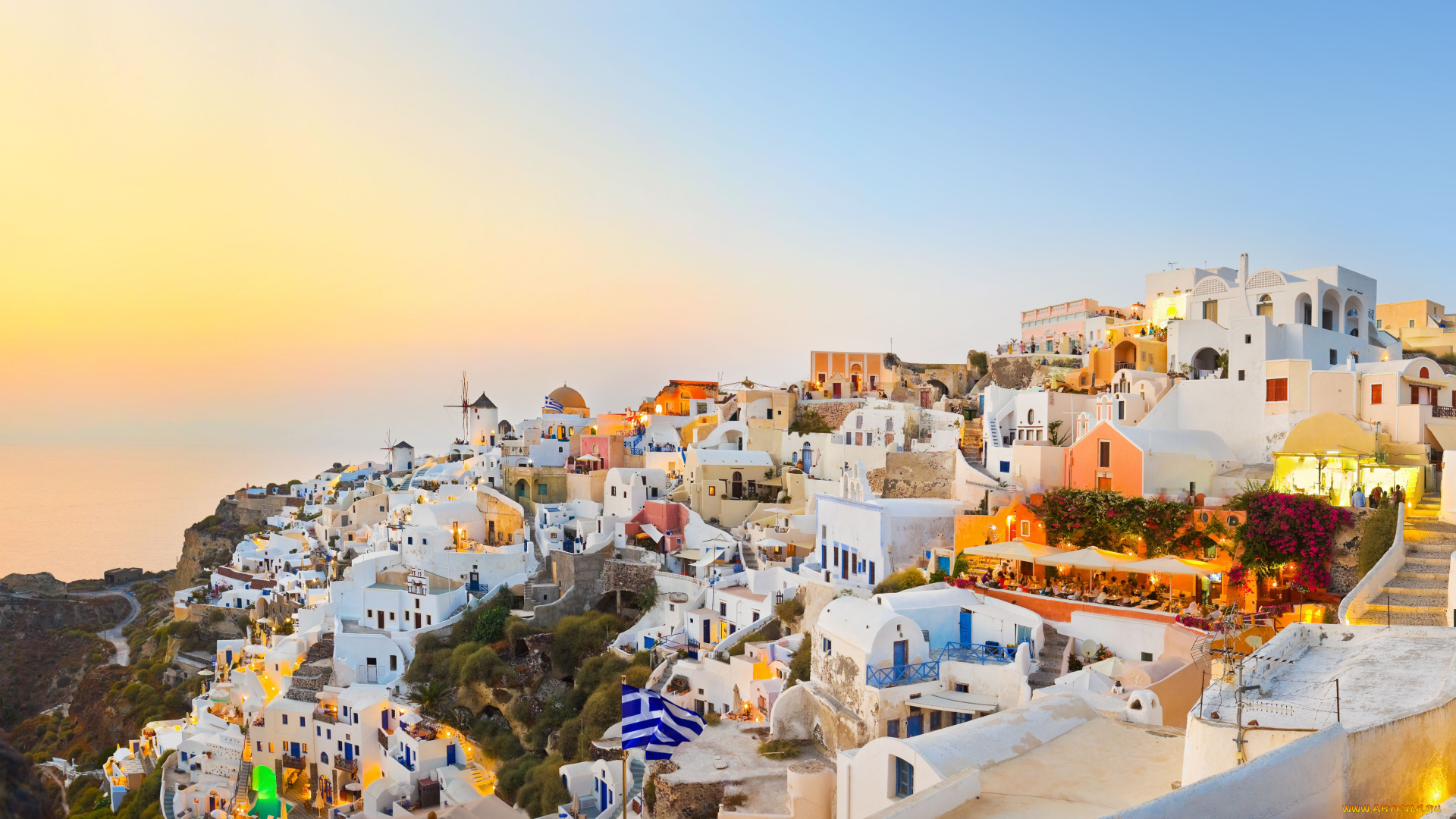 oia, santorini, greece, города, санторини, греция, панорама