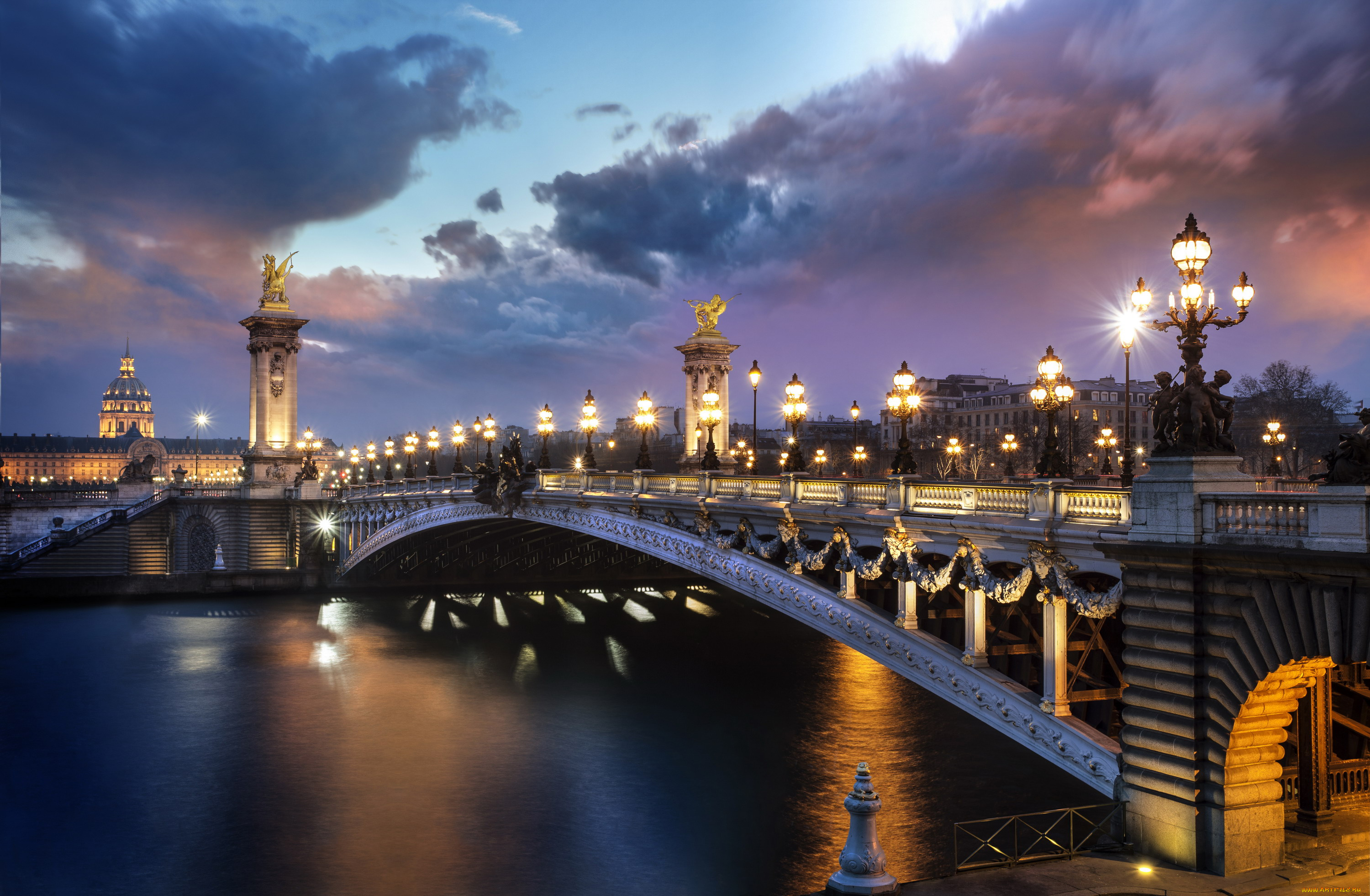 города, париж, , франция, фонари, мост
