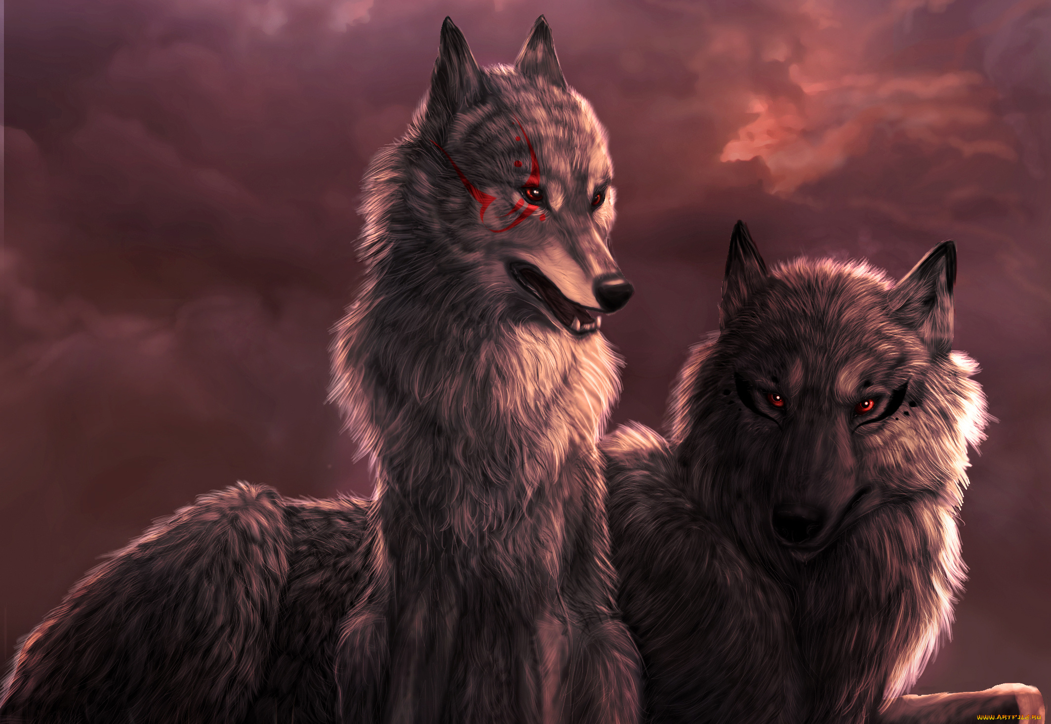 рисованные, животные, волки, волк, волчица