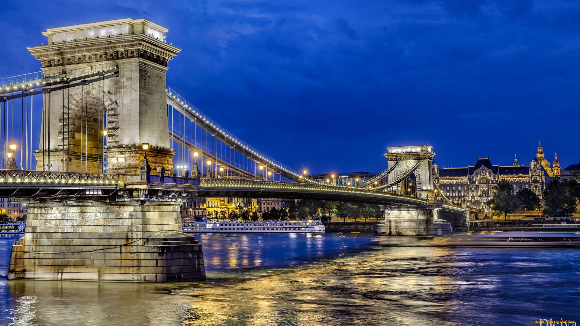 города, будапешт, венгрия, мост, ночь, река