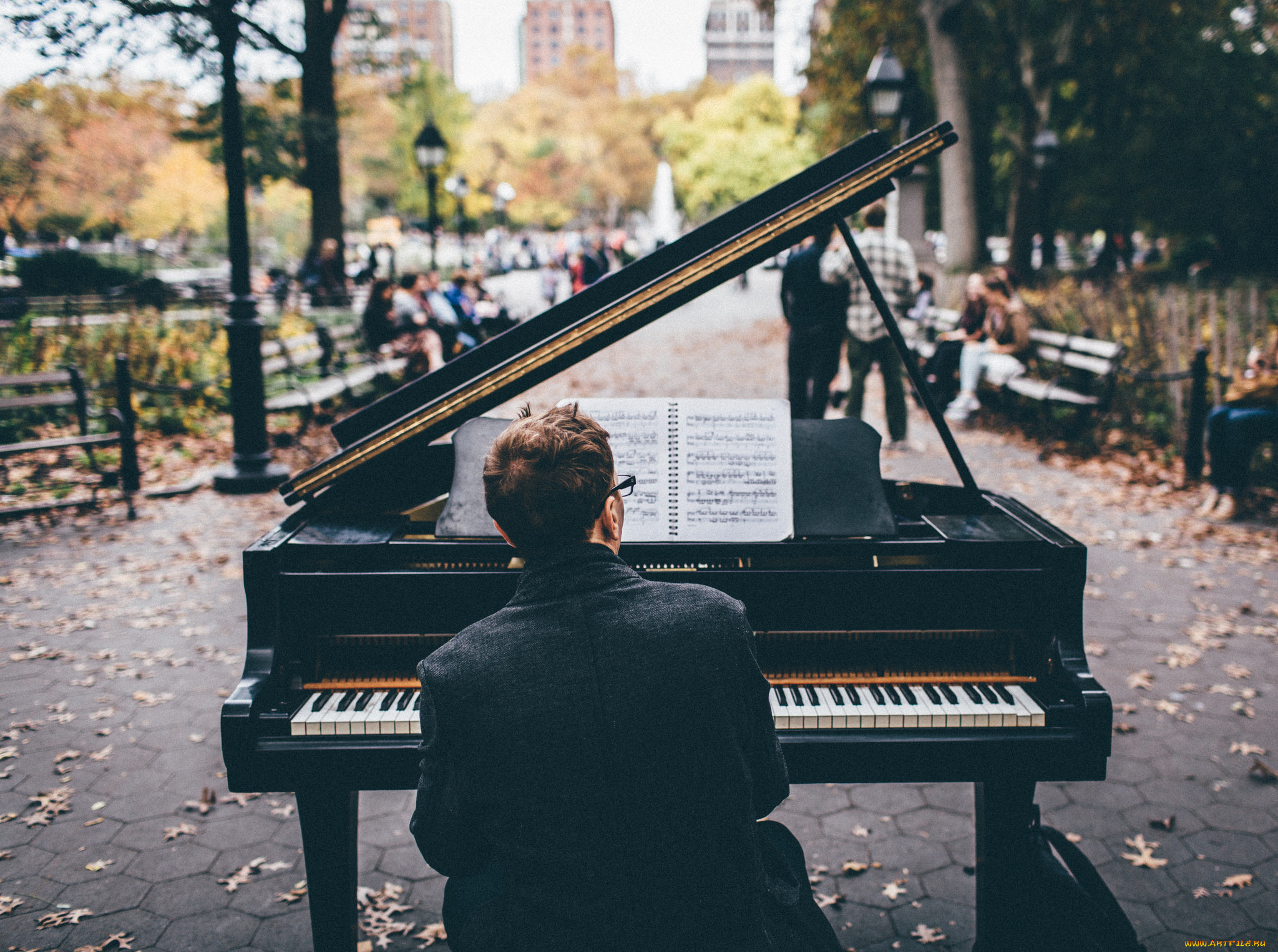 музыка, -другое, рояль, мужчина, улица