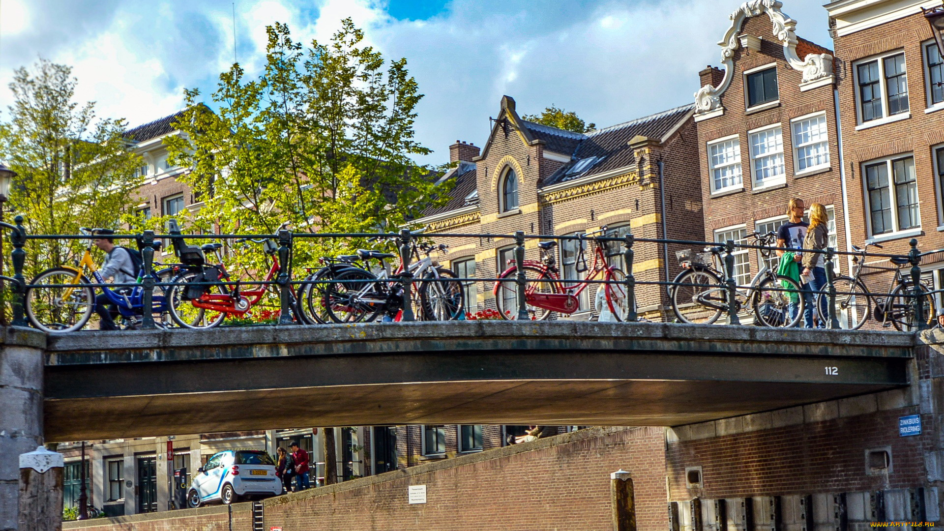 города, амстердам, , нидерланды, канал, мост, велосипеды
