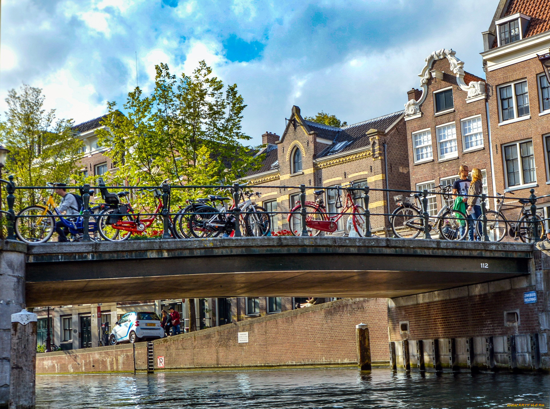 города, амстердам, , нидерланды, канал, мост, велосипеды