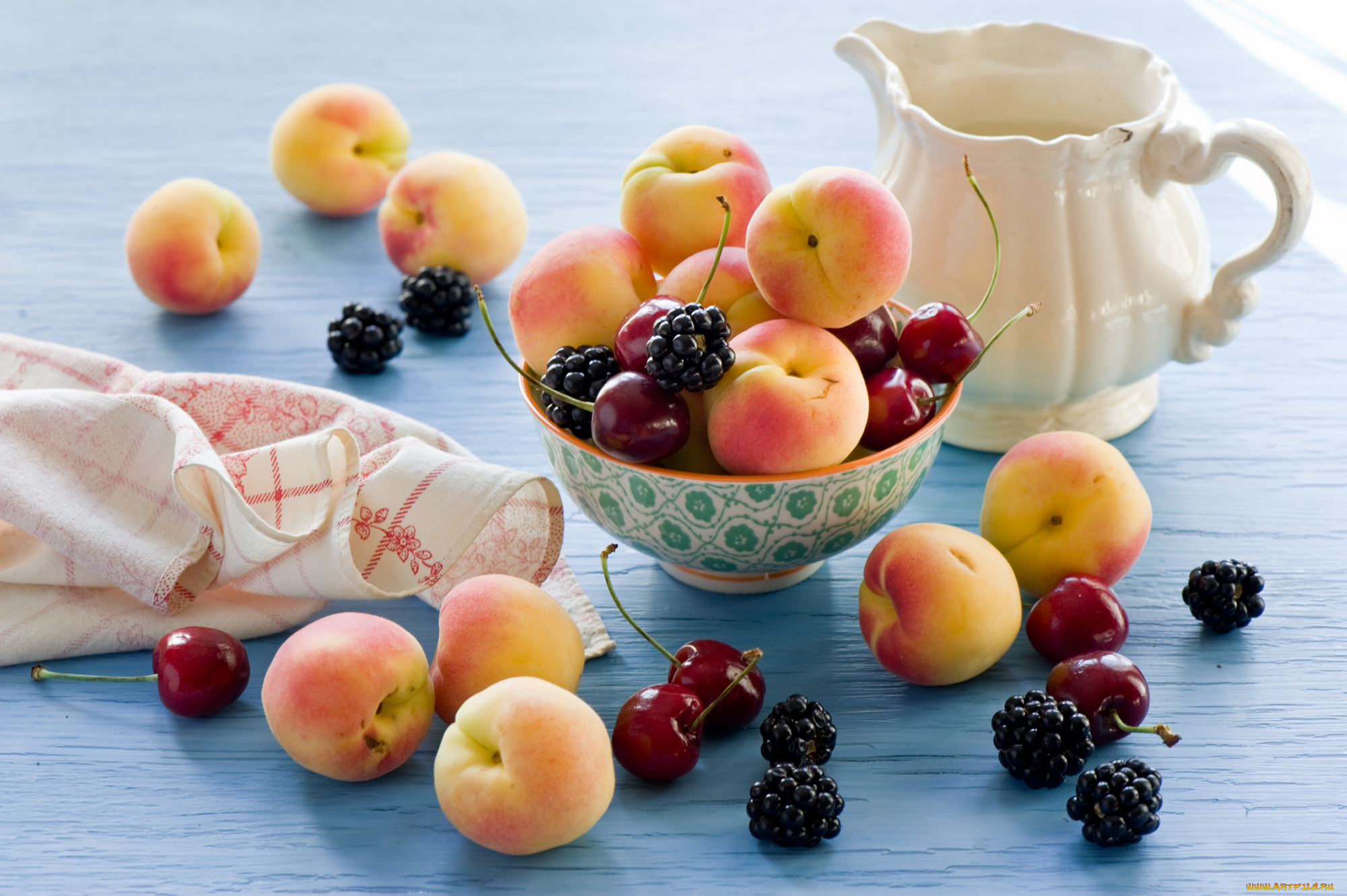 еда, фрукты, , ягоды, персики, ежевика