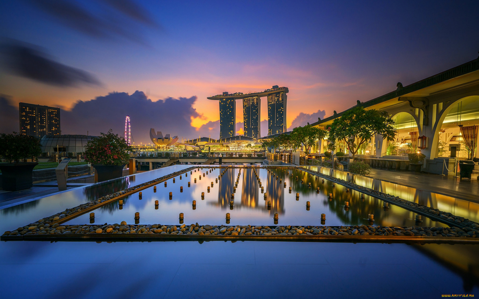 города, сингапур, , сингапур, вечер, закат, городской, вид, роскошный, отель, азия