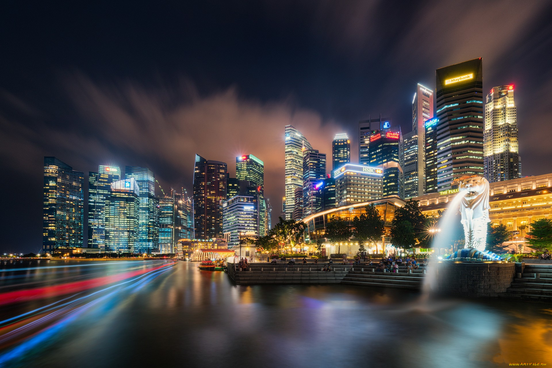 singapore, города, сингапур, , сингапур, панорама, огни, ночь
