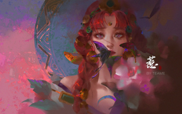 Картинка фэнтези девушки девушка лицо бабочки цветы