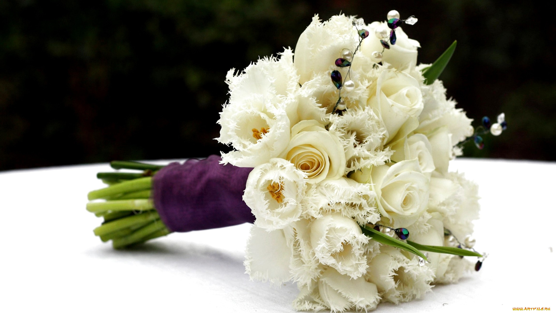 цветы, букеты, композиции, белый, розы, тюльпаны, камешки