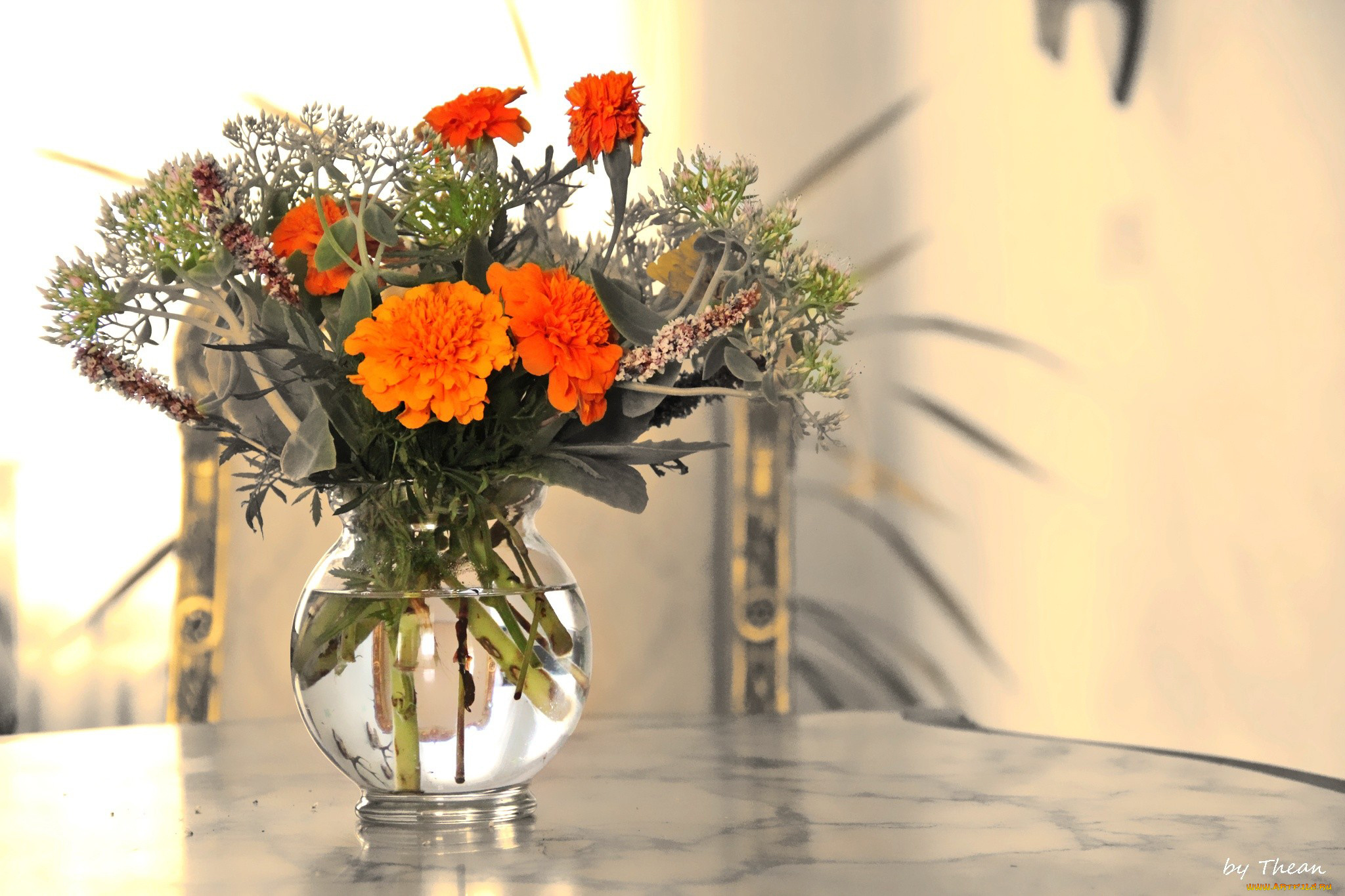 цветы, букеты, композиции, ваза, бархатцы, букет