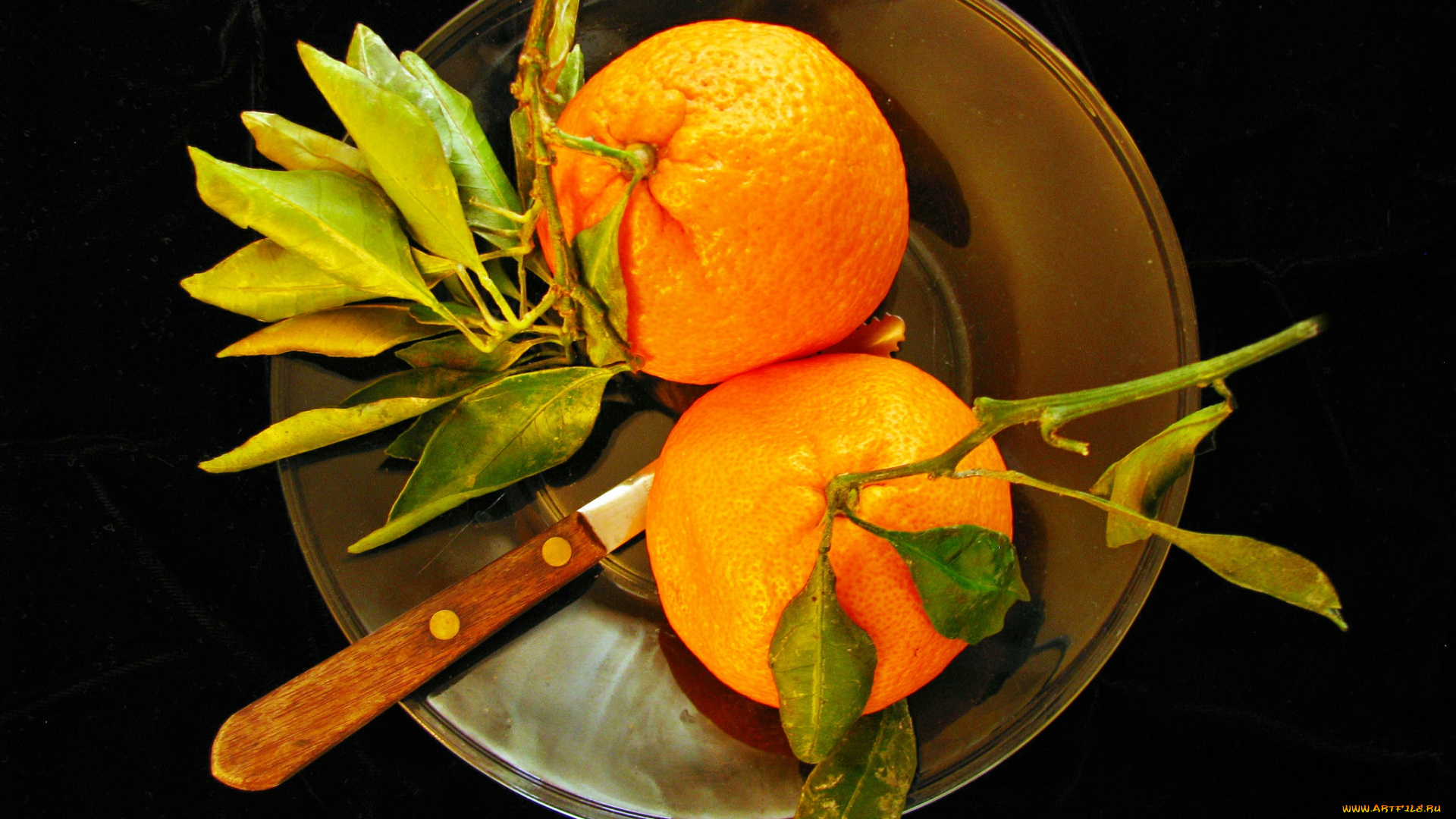 еда, цитрусы, апельсины, чаша, нож