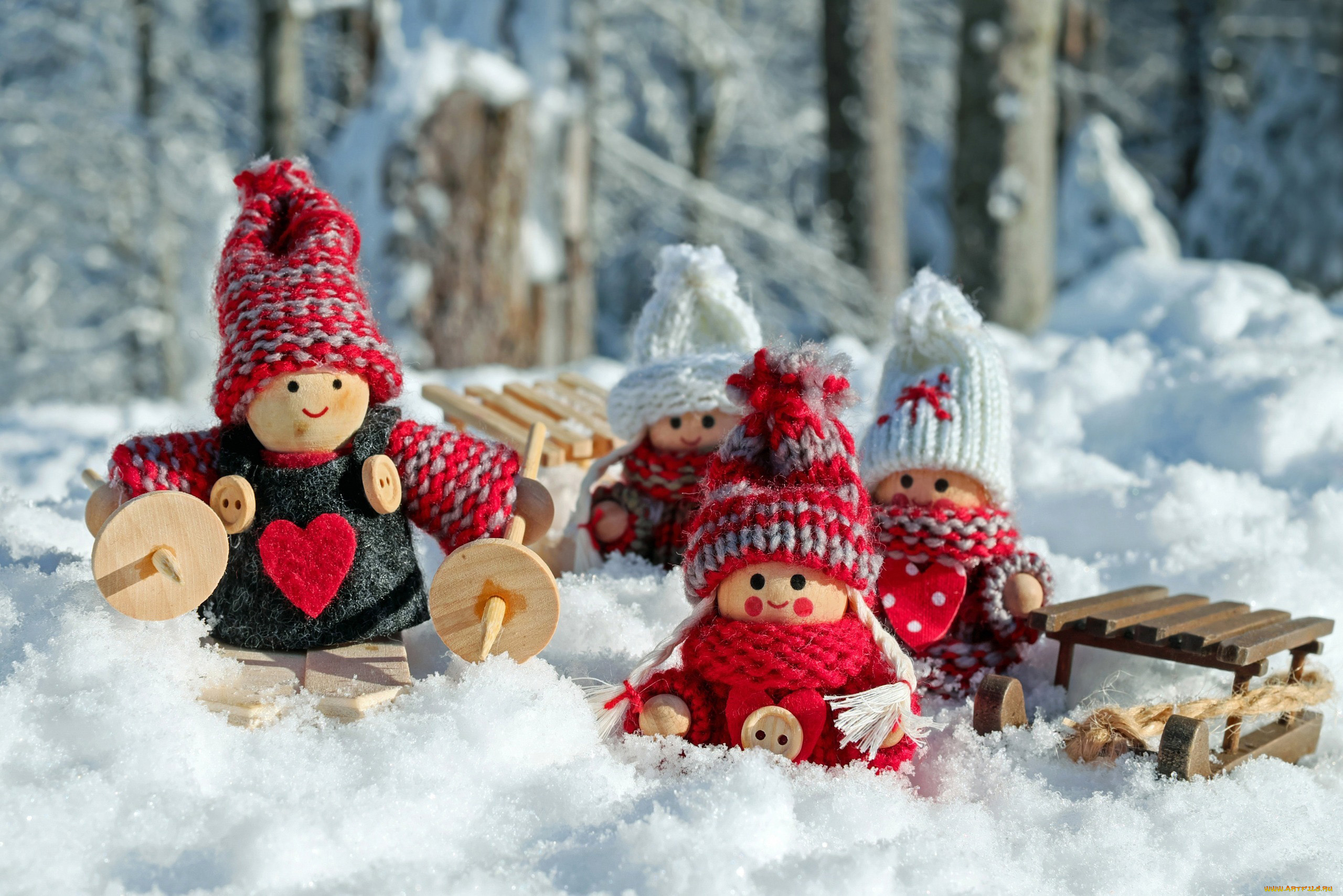 праздничные, фигурки, куклы, санки, снег
