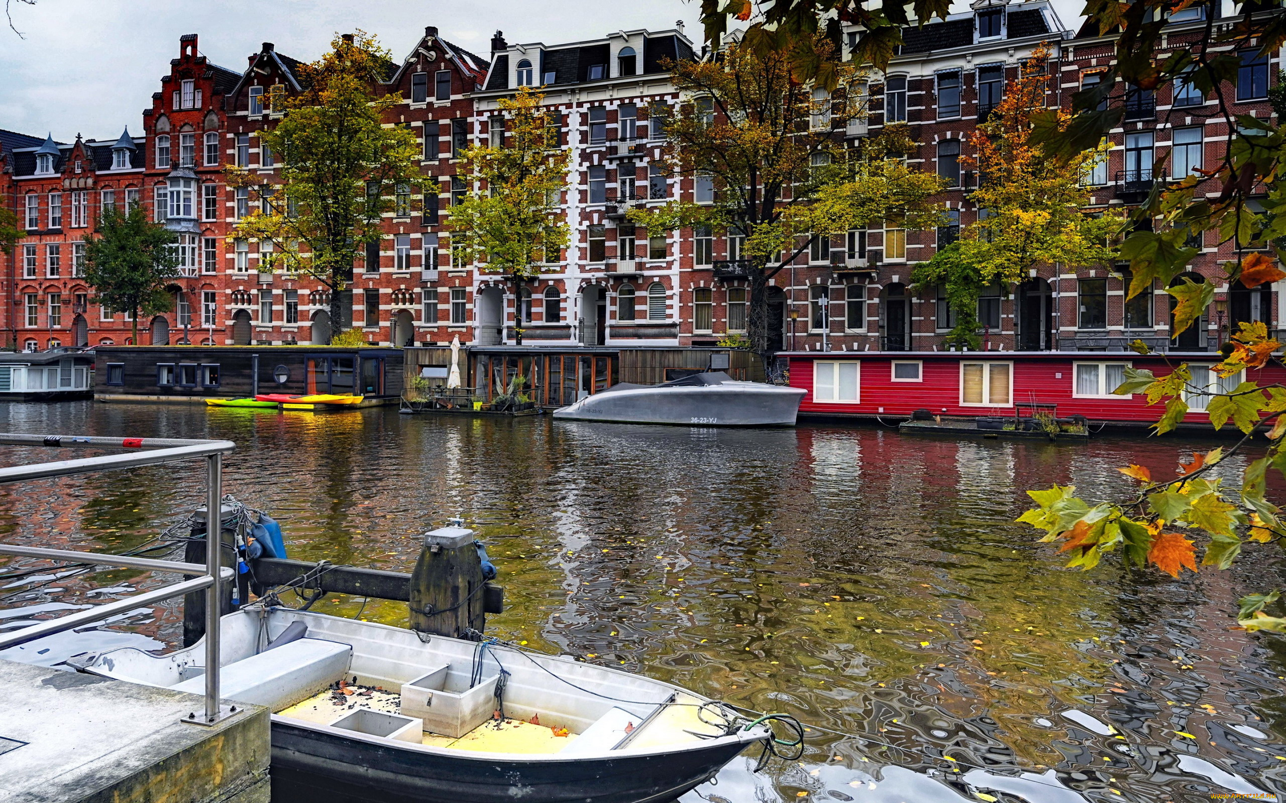 города, амстердам, , нидерланды, канал, лодки, дома
