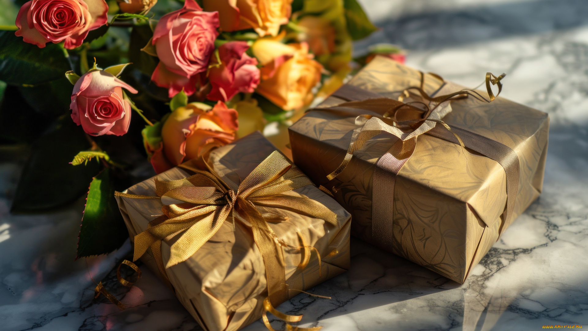 праздничные, подарки, и, коробочки, цветы, праздник, подарок, розы, свеча, букет, свечи, бант