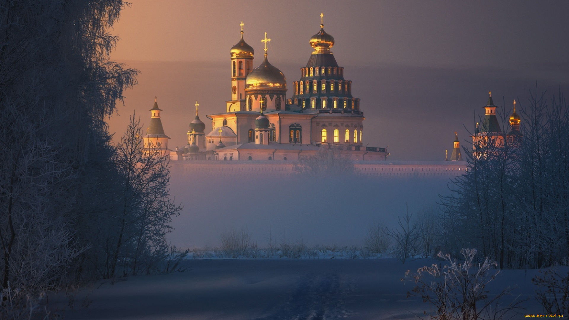 города, -, православные, церкви, , монастыри, новый, иерусалим, собор, купола, кресты, свет, солнца, дымка, тумана, снег, ilya, melikhov